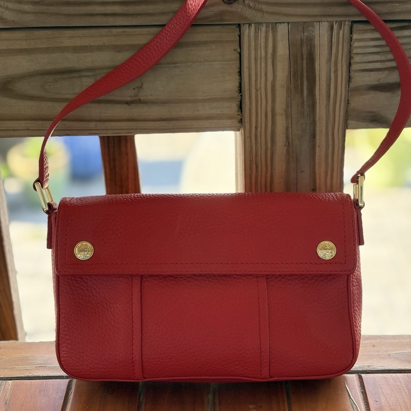 DKNY RED Leather Magnetic Close Purse Gold Button Accents