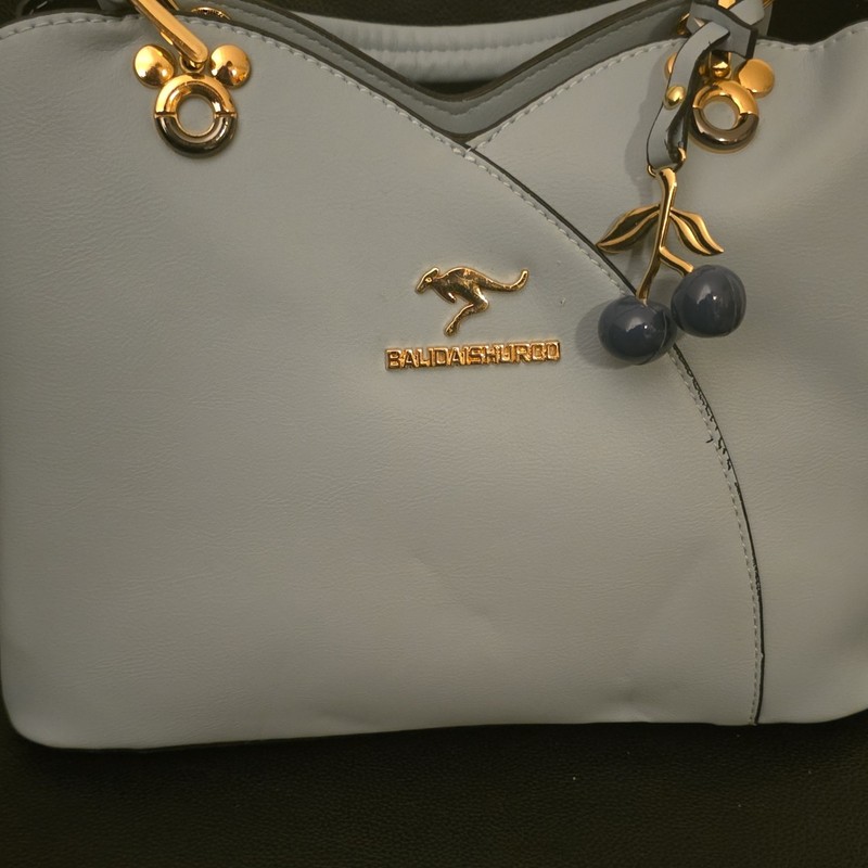BaldaiShuroo Gray Solid Shoulder Bag Zip Closure Gold Hardware Cherry Charm