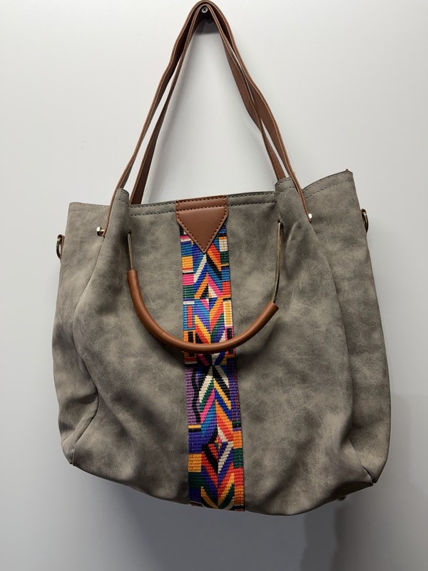 Faux Leather Tote Bag with Handles, 12” W x 12” Multicolor Southwestern Accent