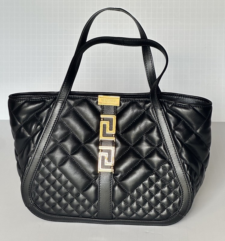 Versace Greca Small Quilted Goddess Calf Leather Black Tote Bag 1009438 IT NWT gallery