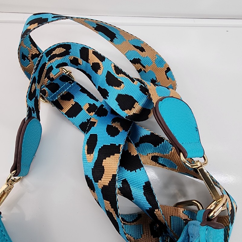 Aqua Blue Crossbody Messenger Bag Leopard Strap Gold Hardware 8x7 Coastal Vacay gallery