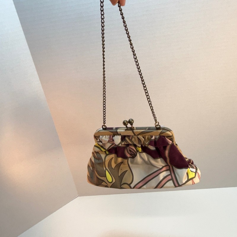 Gap Kiss Lock Clasp Evening Clutch Handbag Floral Pattern Chain Strap NEW VTG