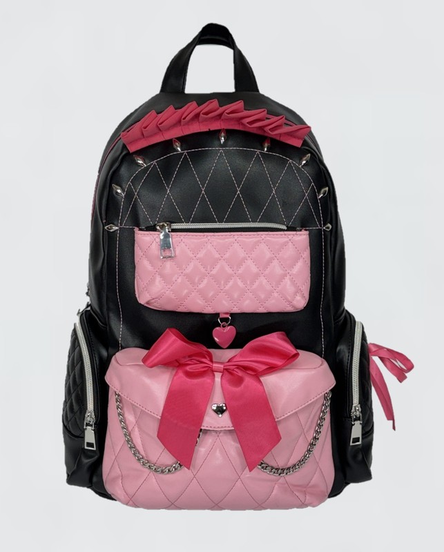 InquisitorMaster Princess Alex Backpack Black Pink Heart Charm Bows Studs EUC