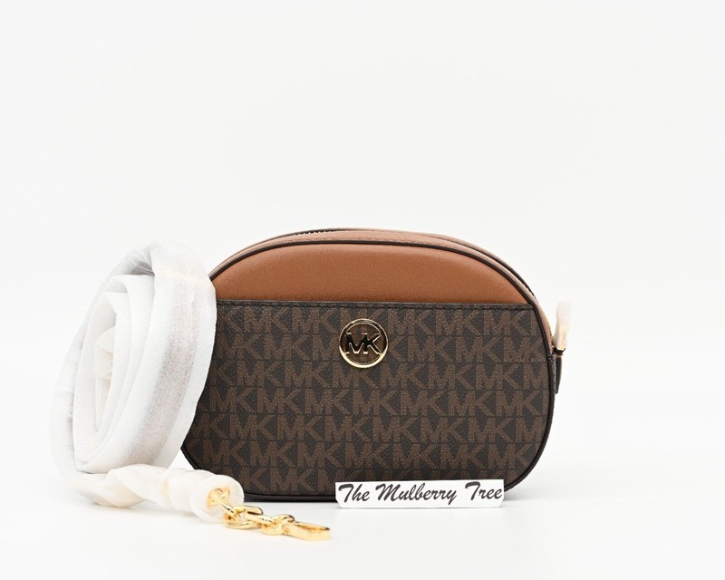 MICHAEL KORS JET SET GLAM Small Front Pocket Oval Crossbody Logo Canvas NWT $398