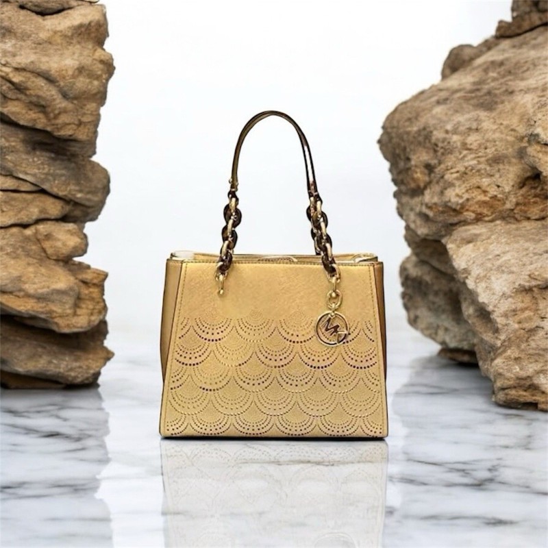 Michael Kors Sofia Gold Tone Laser Perforated Crossbody Satchel