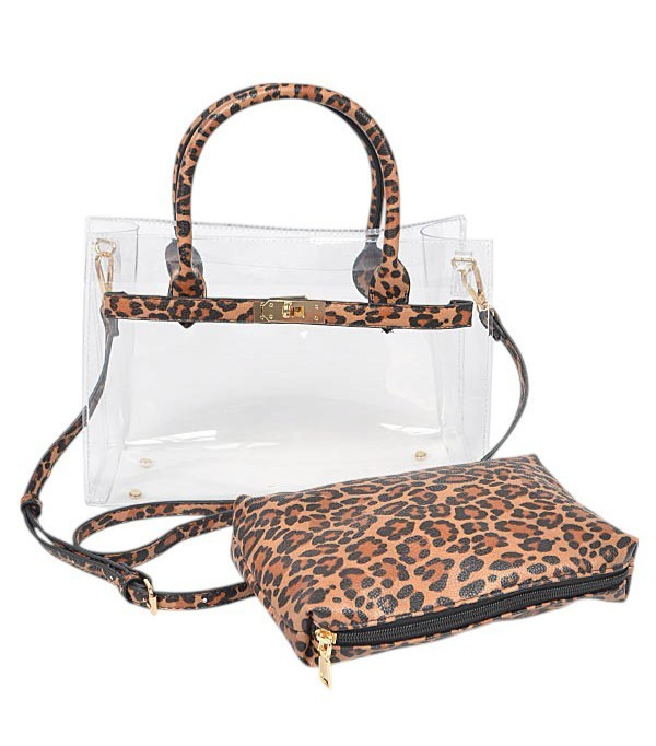 BNWT Brand New Leopard Cheetah Print 2 In 1 Transparent Top Handle Stadium Bag