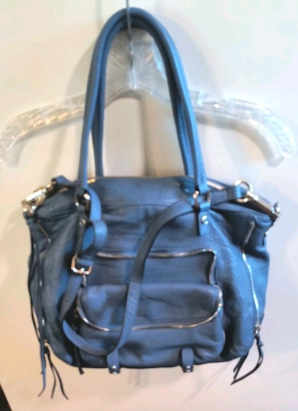 JOELLE HAWKENS BLUE LEATHER SHOULDER BAG WITH 34 INCH CROSSBODY STRAP gallery