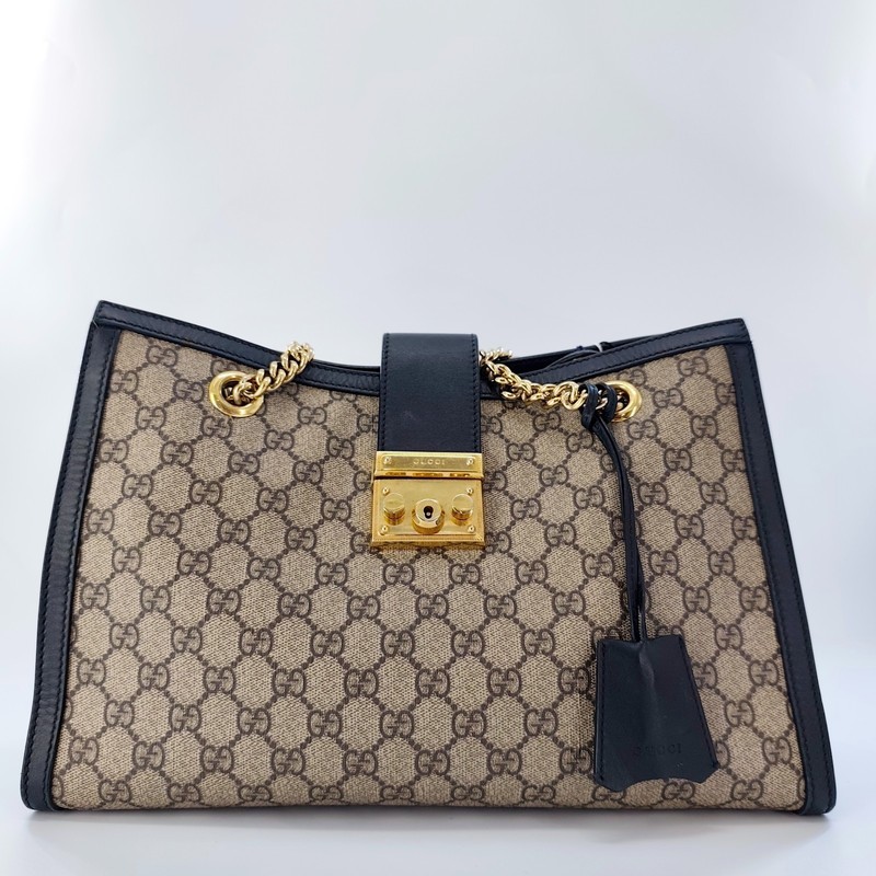 Beige/Black GG Supreme Coated Canvas and Leather Padlock Tote Bag BF00261