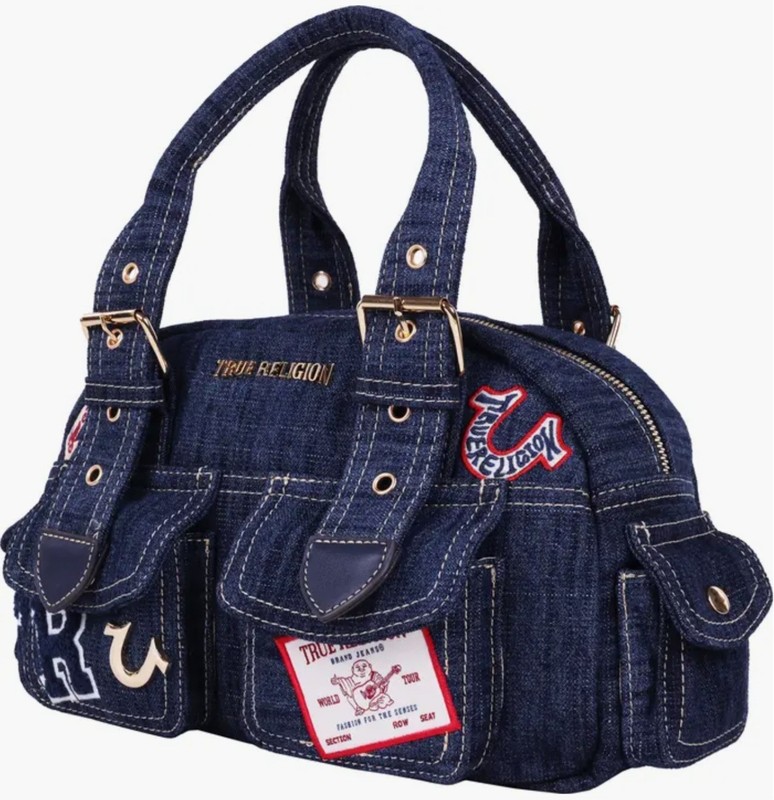 NEW TRUE RELIGION MULTI-POCKETS DARK BLUE DENIM TOTE/SHOULDER BAG