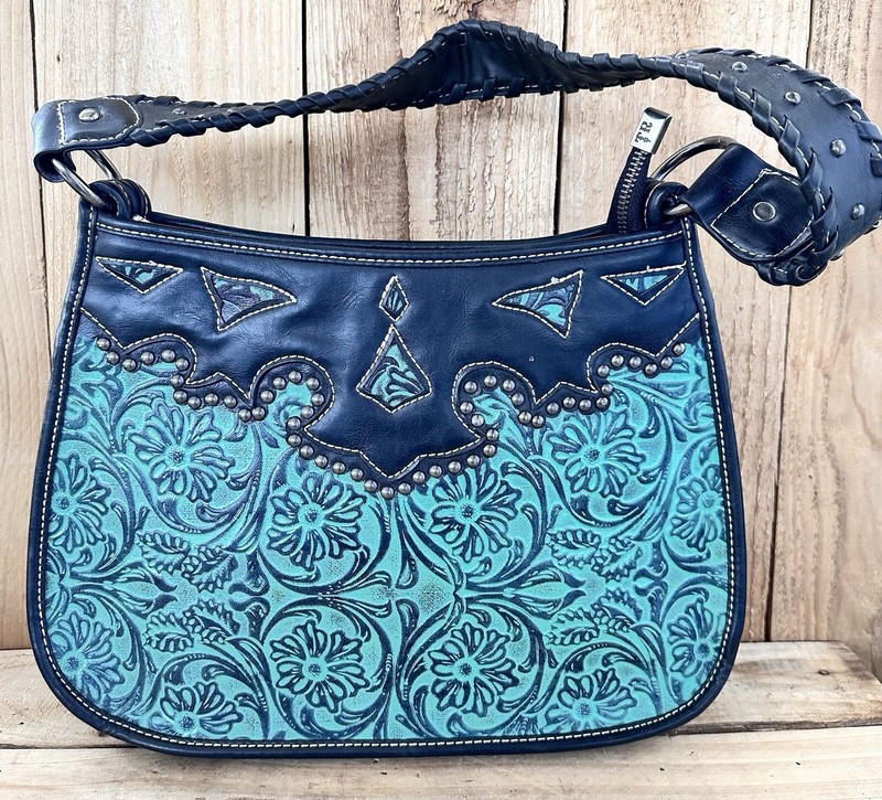Trinity Ranch Western Cowgirl Purse Floral Tooled Shoulder Bag Grommets