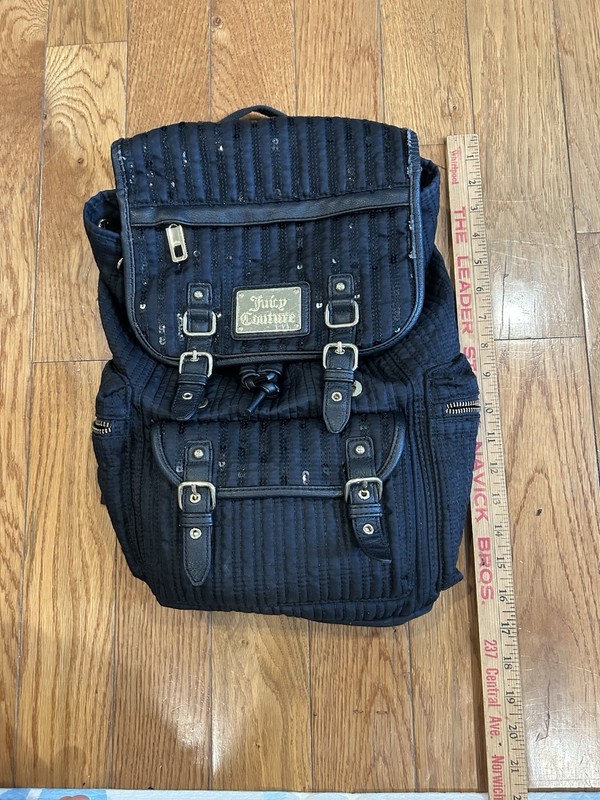 Juicy Couture Vintage Black Sequin Quilted Mini Backpack Goth Y2K Glam Bag gallery