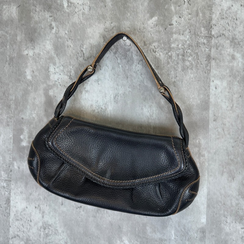 Cole Haan Village SP06 Pebbled Leather Travel Bag Baguette Black Distressed