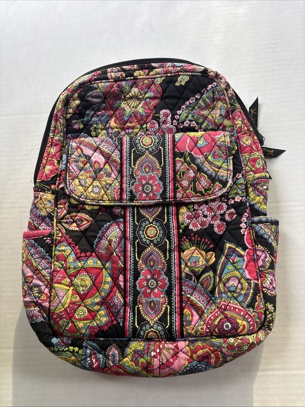 Vera Bradley Backpack Symphony In Hue Floral Paisley 13″ x 9″ x 3.5” Black Red