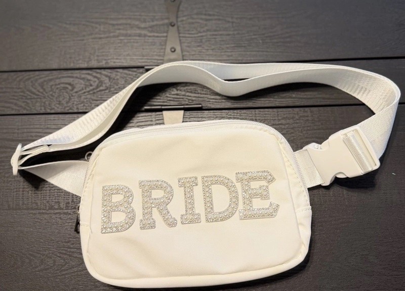 Bridal Nylon Belt Bag Faux Pearls And Rhinestones- Cute For New Bride- Excellent