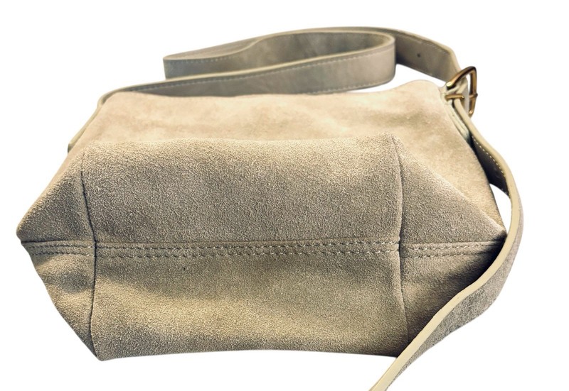 MARGOT NEW YORK KAYE SUEDE BUCKET HOBO CROSSBODY BAG, PALE GREEN, LINED, 8x9.5x4 gallery