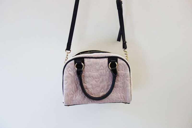 Juicy Couture Vintage Dreams Satchel Size Medium Velvet Dusty Pink Brown NWT! gallery