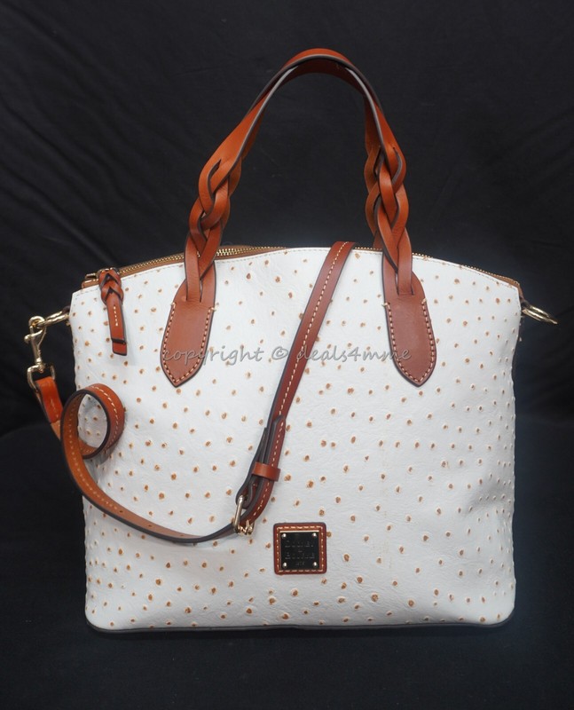 NWT Dooney & Bourke BOSTR1299 Leather Ostrich Celeste Satchel in Bone MSRP $368