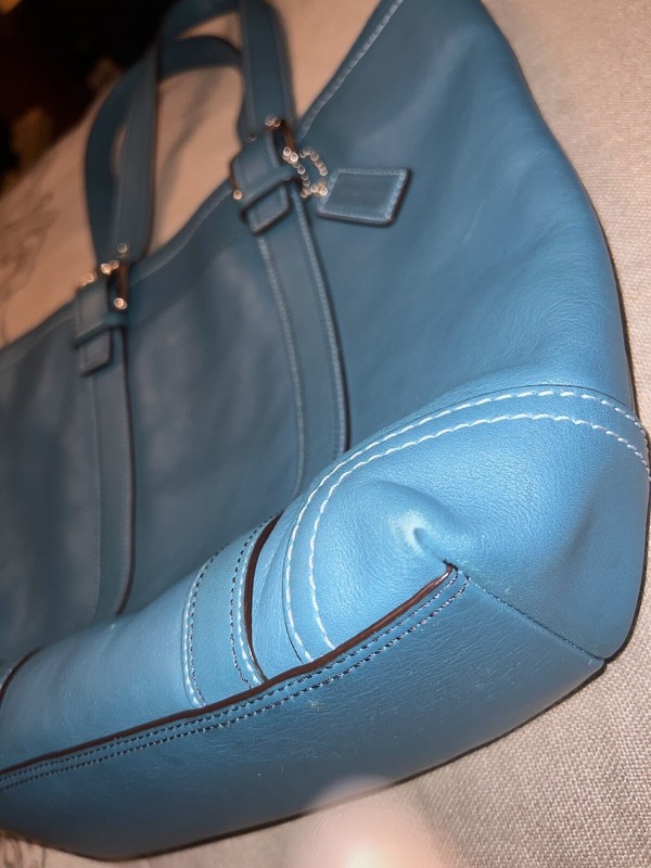 Teal Peacock Blue Coach Bag Tote Purse Carry All Zip Close Retail $297 Authentic gallery