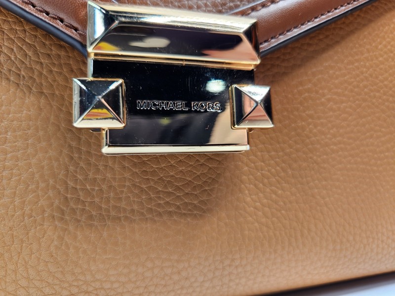 Michael Kors Whitney MD Flap Top Handle Shoulder Bag Color-Block Brown Multi gallery