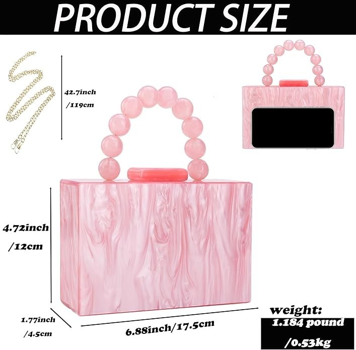 NEW Acrylic Clutch Bag Pink Purse Perspex Bag Handbags for Women w/ handle chain gallery
