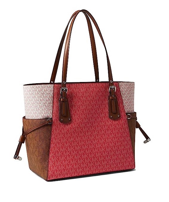 NEW MICHAEL KORS VOYAGER EW TOTE – GERANIUM MULTI PINK / WHITE / TAN – MSRP $258