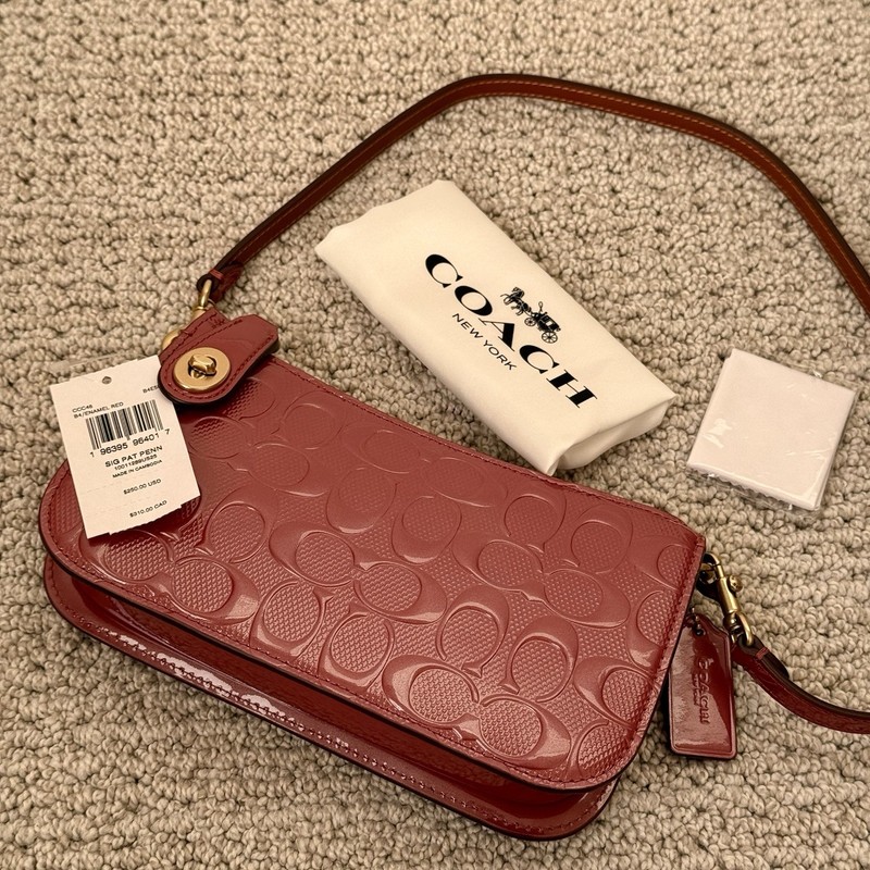 NWT 🌹 COACH Penn Shoulder Bag & Clutch CCC46 Brass/Enamel Red Signature Leather