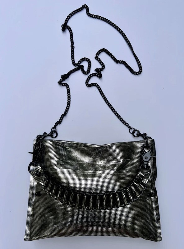 David Galan Metallic Handbag Pouch Crossbody Mirrored Leather New Retail $449