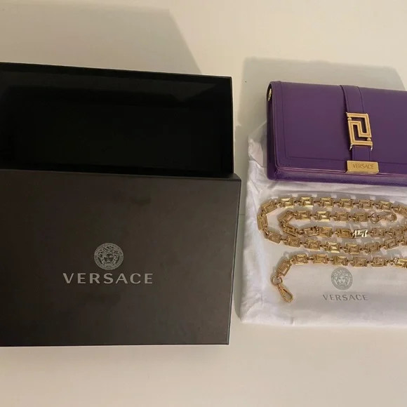 Versace Greca Goddess Mini Bag, dark purple with chain-link shoulder strap gallery