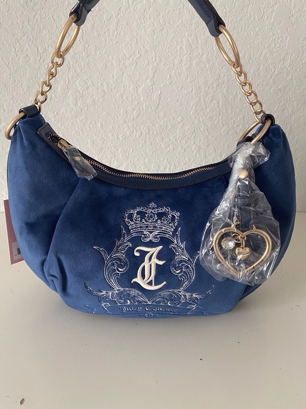 Juicy Couture Need More Juicy Hobo Shoulder Bag Regal Blue W/ Heart Charm NEW