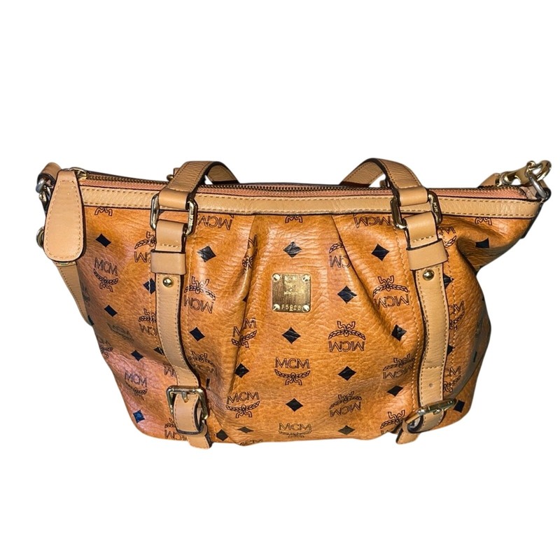 MCM Visetos Medium Essentials Shopper Tote Cognac Authentic Pre-Loved
