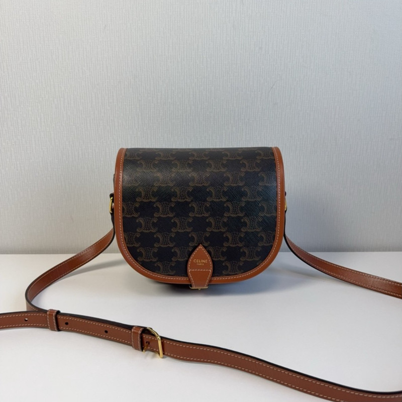 Authentic Celine Triomphe Saddle Bag Triomphe Canvas and Calfskin Saddle Bag