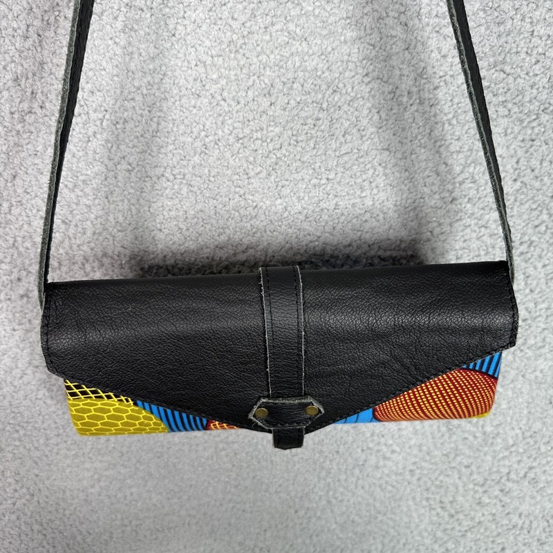 Ankara Wax Print Crossbody Bag Leather Flap Multicolor Statement Shoulder Bag gallery