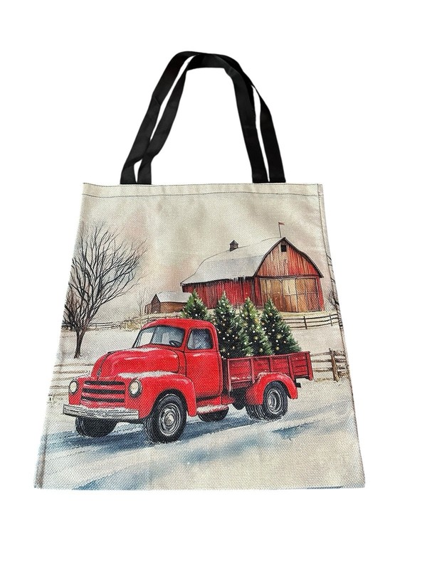 NEW novelty tote shoulder bag christmas truck trees 13.5×16 inches