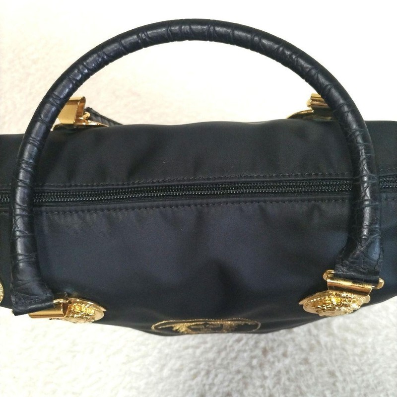 Gianni Versace Handbag Nylon Leather Black Medusa Greca Pattern Womens Used gallery
