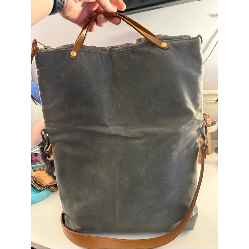 Monday Morning Studios Waxed Canvas Foldover Tote in Grey gallery