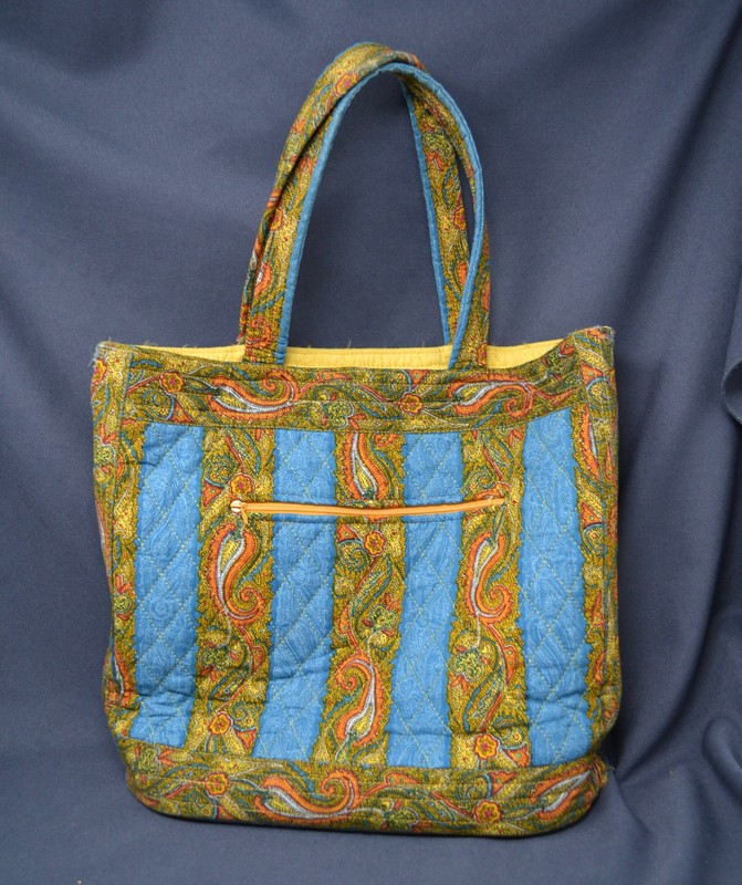 Vintage French Provencal Quilted Paisley Bag Blue Purse Tote Bag Valdrome Cotton