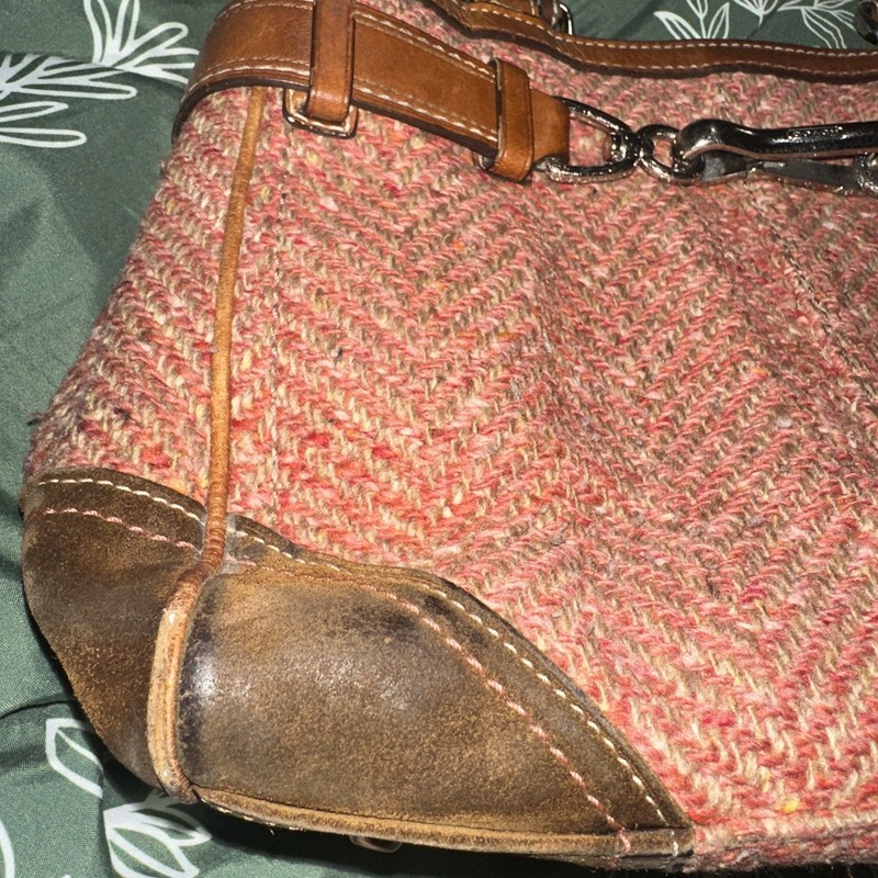 Coach Hampton Herringbone Wool Handbag F11215 with Brown Suede & Leather Accents gallery