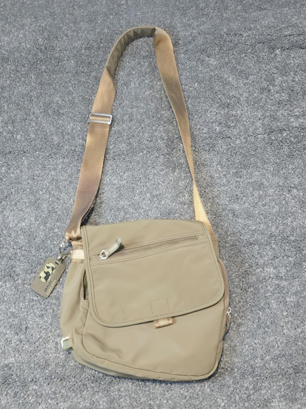 Nine West Messenger Bag Womens Medium Beige Nylon Voyage Solid Shoulder Purse