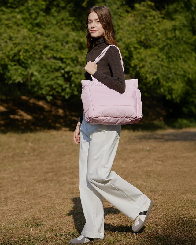 BAGSMART Tote Bag for Women, Lightweight Puffy Tote Bag with Compartments Should gallery