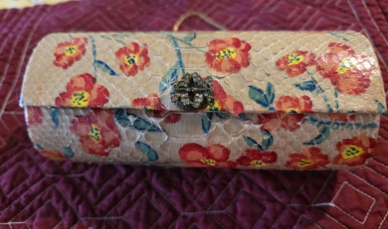 Clara Kasavina Handmade Snakeskin Metal Rhinestone Embellished Clutch