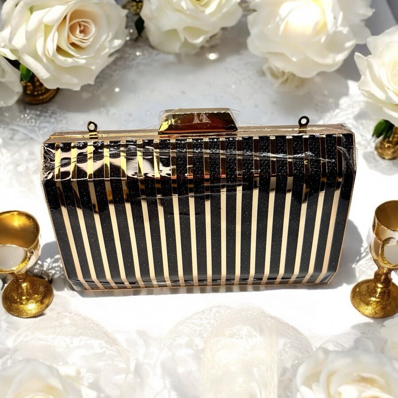 Sparkling Metallic Black with Gold Purse Clutch – A Unique Statement PU000048