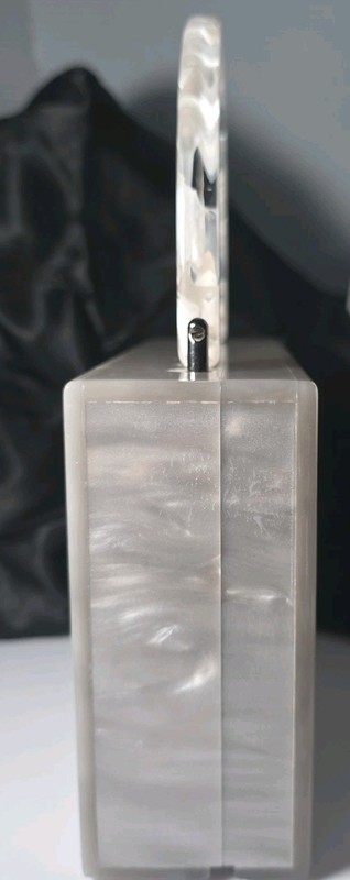 CHARLOTTE MAX Luxury Acrylic Purse Pearlized Silver Marble USA Made MSRP $595 gallery