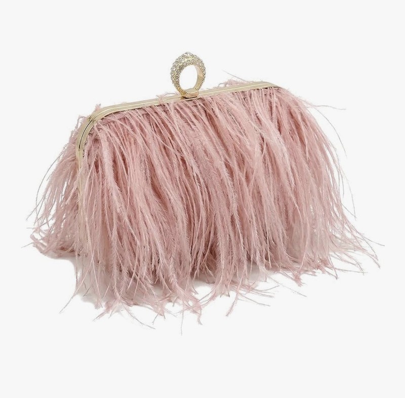 Ladies Luxury Ostrich Feather Party Evening Clutch Bag Women Wedding Fur Purse