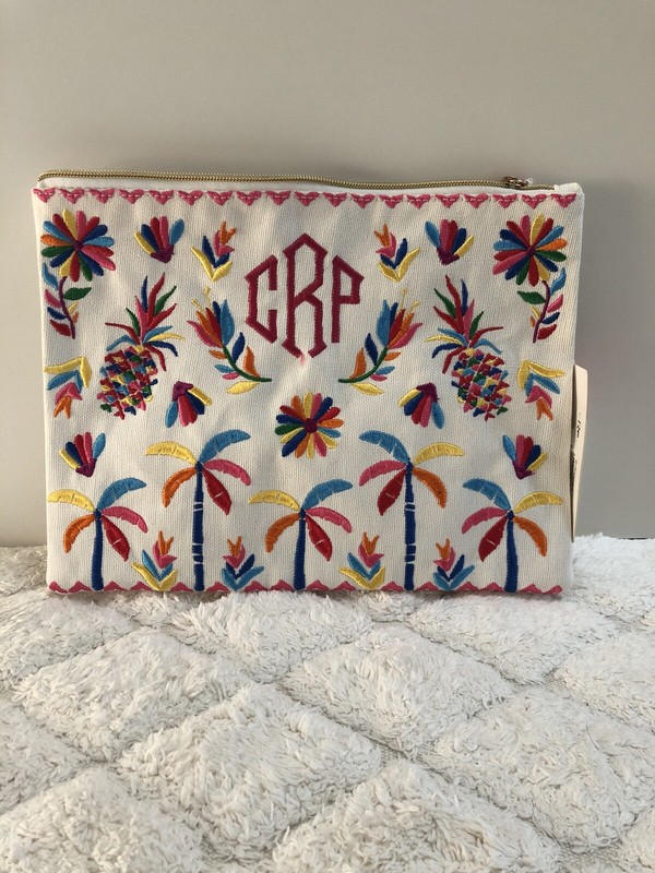 NWT MarleyLilly Off White Floral Stitched Cosmetic Makeup Bag Clutch Carry All