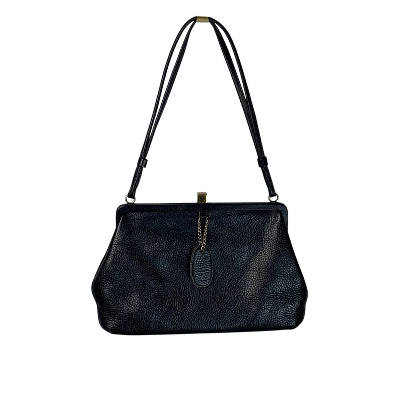 Saber 60’s Vintage Black Pebbled Leather Top Handle Handbag Structured Purse