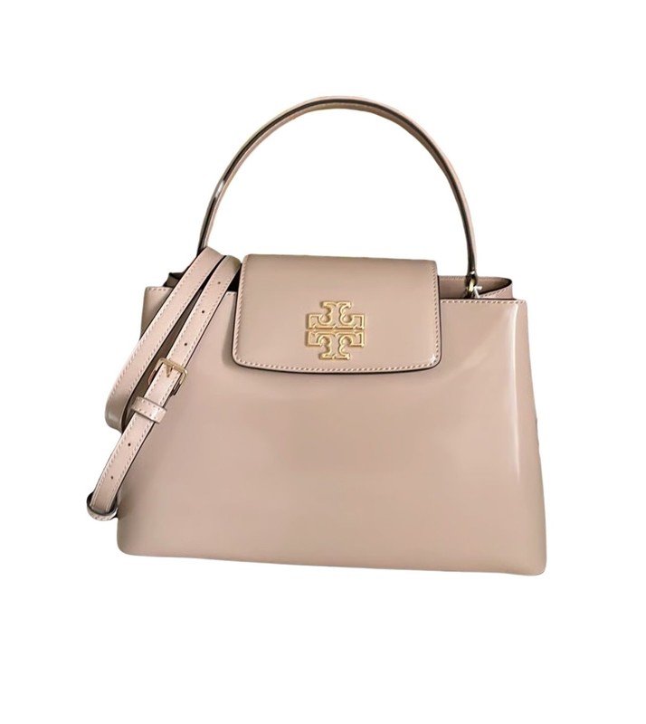TORY BURCH BRITTEN PATENT 149637 DEVON SAND SATCHEL LEATHER WOMENS HANDBAG