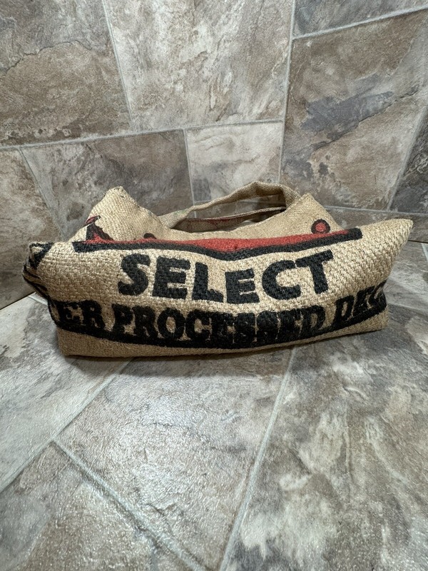 Burlap/Jute Handbag or Tote With Royal Printing Preowned gallery