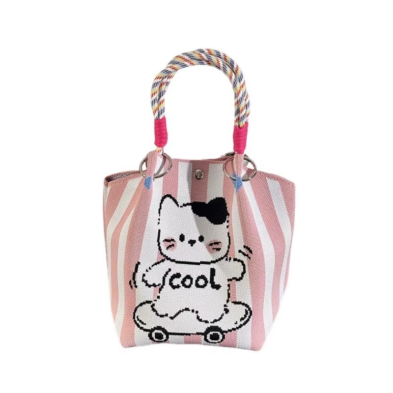 Cute Ladies Knitted Bucket Bag Cartoon Large Square Handbag Gift gallery