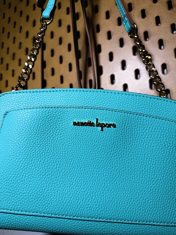 Nanette Lepore Blue Small Rectangle Shoulder Bag Zip Top Gold Chain Detachable gallery