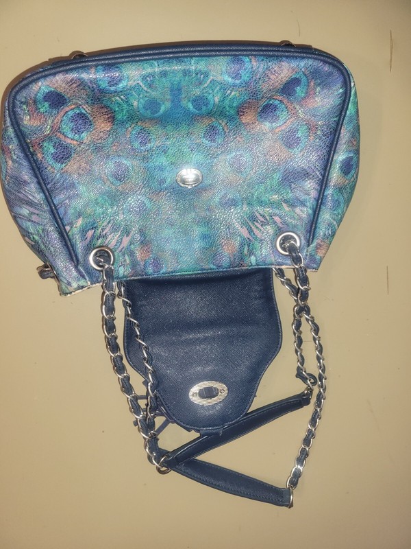 SHARIF~~~Peacock Feathers~~Hand Painted Leather Purse~~15 X 7 X 3 gallery